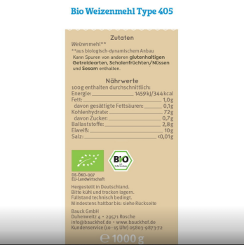 Demeter Weizenmehl 405 - vom Bauckhof - Produktbeschreibung